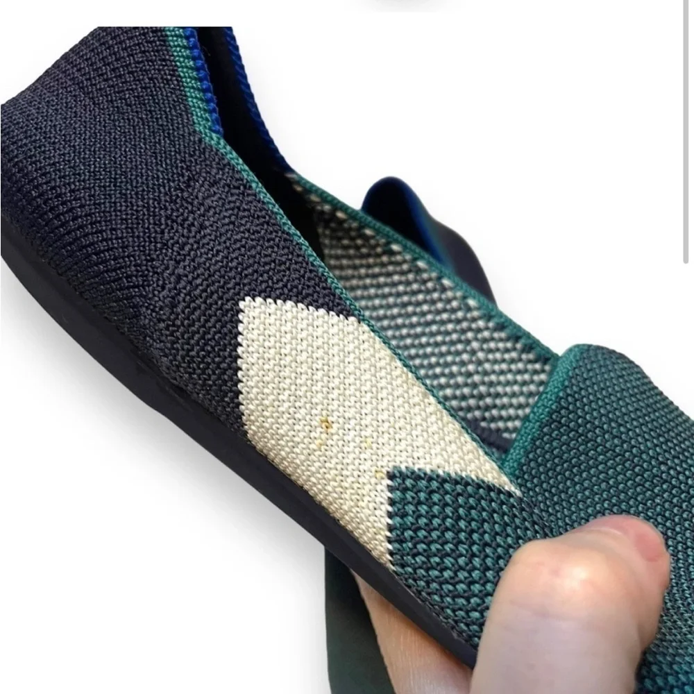 Rothys RETIRED Colorblock Spruce Loafers Prep Green Chevron Size 6